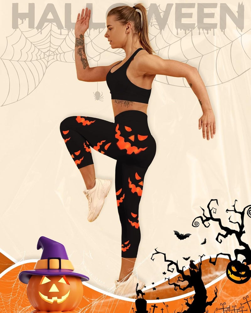 Skicuff Womens Halloween Leggings Printed Stretchy Yoga Pants Pumpkin Halloween Spooky Pumpkin Leggings for Party Women Gift - Image 5